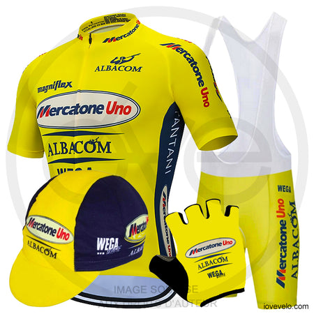 PACK ETE TENUE GANTS CASQUETTE MERCATONE UNO ALBACOM JAUNE