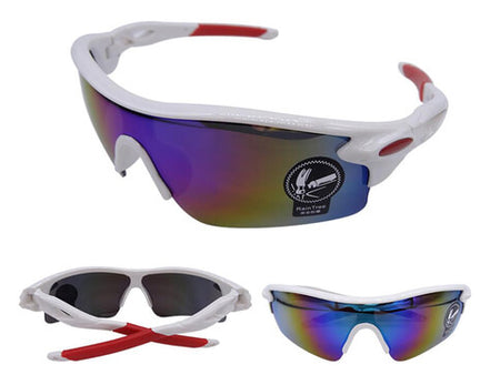 Lunettes de Cyclisme iridium bleu miroir monture blanche & rouge