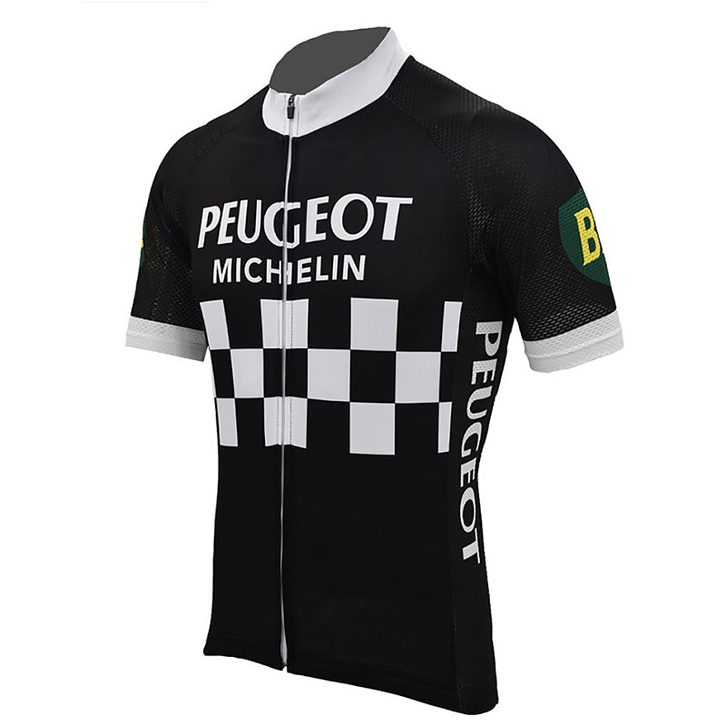 Maillot cycliste vintage - Maillot de cyclisme Rétro Peugeot Blanc/Noir Maillot cycliste vintage - Maillot de cyclisme Rétro Peugeot Blanc/Noir